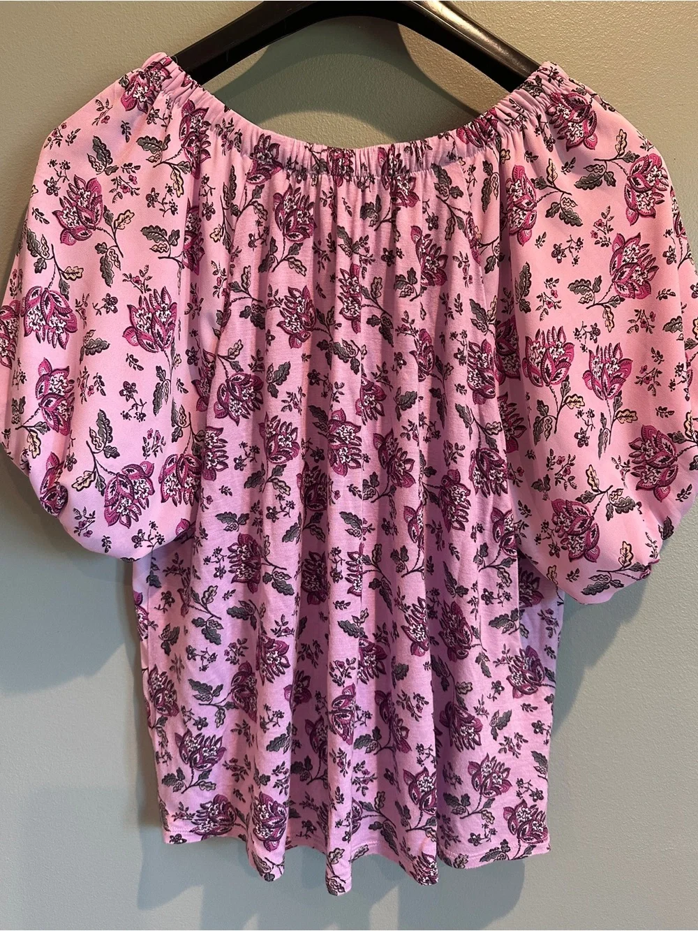 LOFT Pink Floral Gathered Neck Blouse
